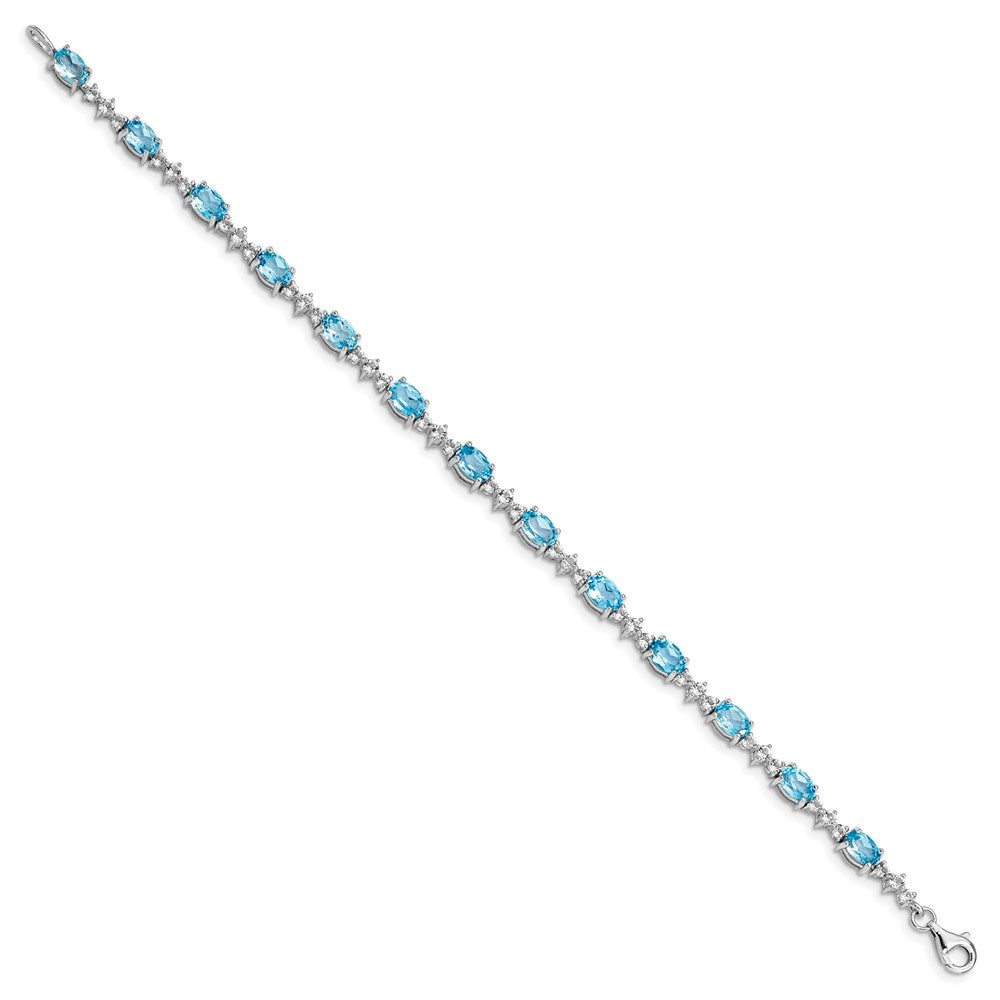 7 Zoll Sterlingsilber Rhodiniert Blau & Weiß Topas Armband