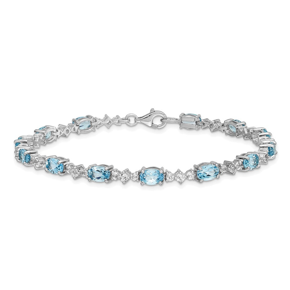 7 Zoll Sterlingsilber Rhodiniert Blau & Weiß Topas Armband
