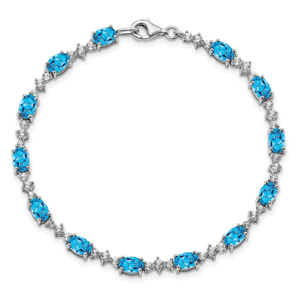 7 Zoll Sterlingsilber Rhodiniert Blau & Weiß Topas Armband