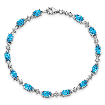 7 Zoll Sterlingsilber Rhodiniert Blau & Weiß Topas Armband