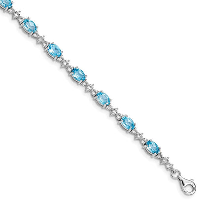 7 Zoll Sterlingsilber Rhodiniert Blau & Weiß Topas Armband