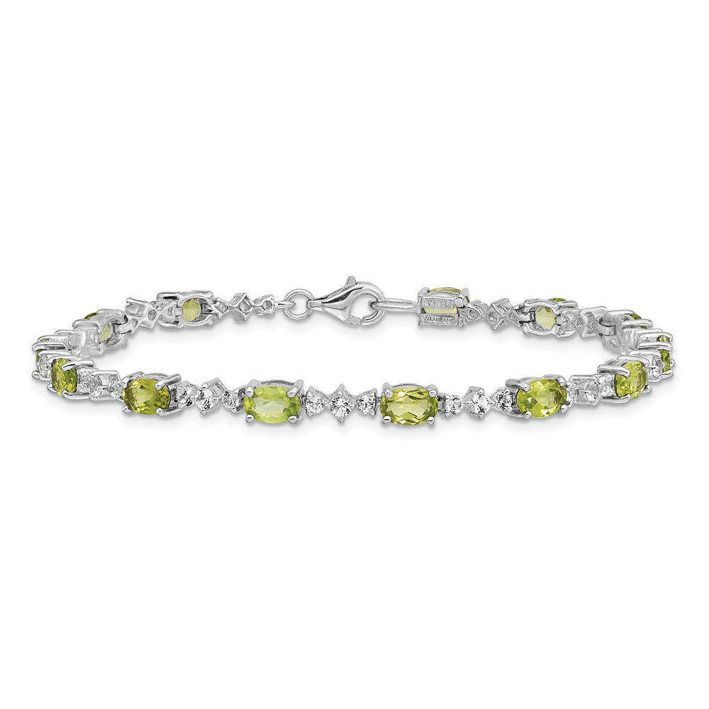 7 Zoll Sterlingsilber Rhodiniert Peridot Weiß Topas Armband