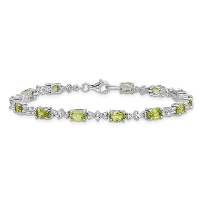 7 Zoll Sterlingsilber Rhodiniert Peridot Weiß Topas Armband