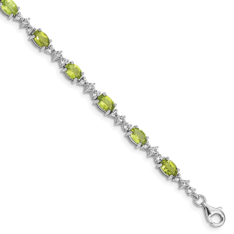7 Zoll Sterlingsilber Rhodiniert Peridot Weiß Topas Armband