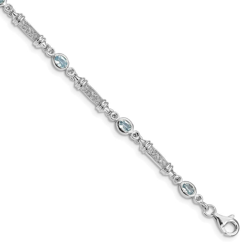 7 Zoll Sterlingsilber Rhodiniert Aquamarin und Diamant Armband