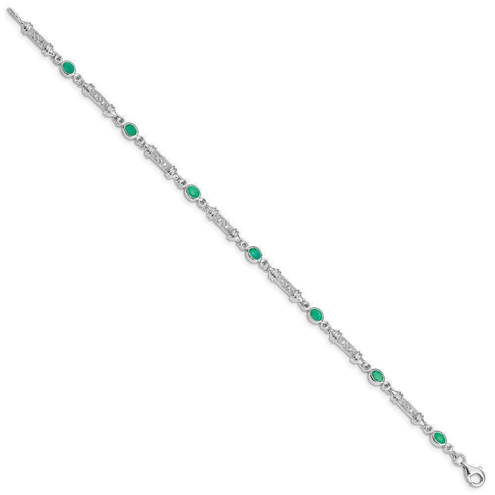 7 Zoll Sterlingsilber Rhodiniert Smaragd und Diamant Armband