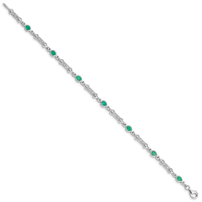 7 Zoll Sterlingsilber Rhodiniert Smaragd und Diamant Armband