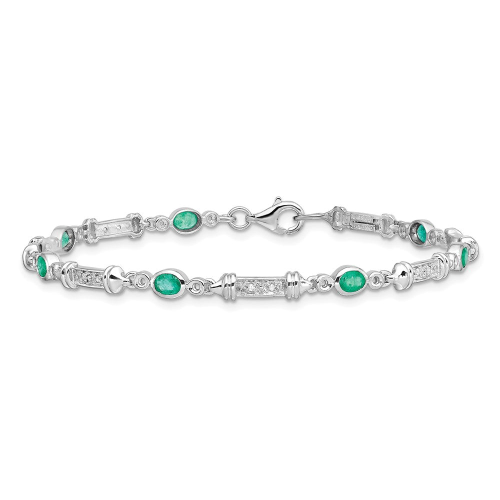 7 Zoll Sterlingsilber Rhodiniert Smaragd und Diamant Armband