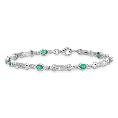 7 Zoll Sterlingsilber Rhodiniert Smaragd und Diamant Armband