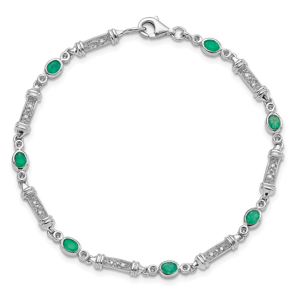 7 Zoll Sterlingsilber Rhodiniert Smaragd und Diamant Armband