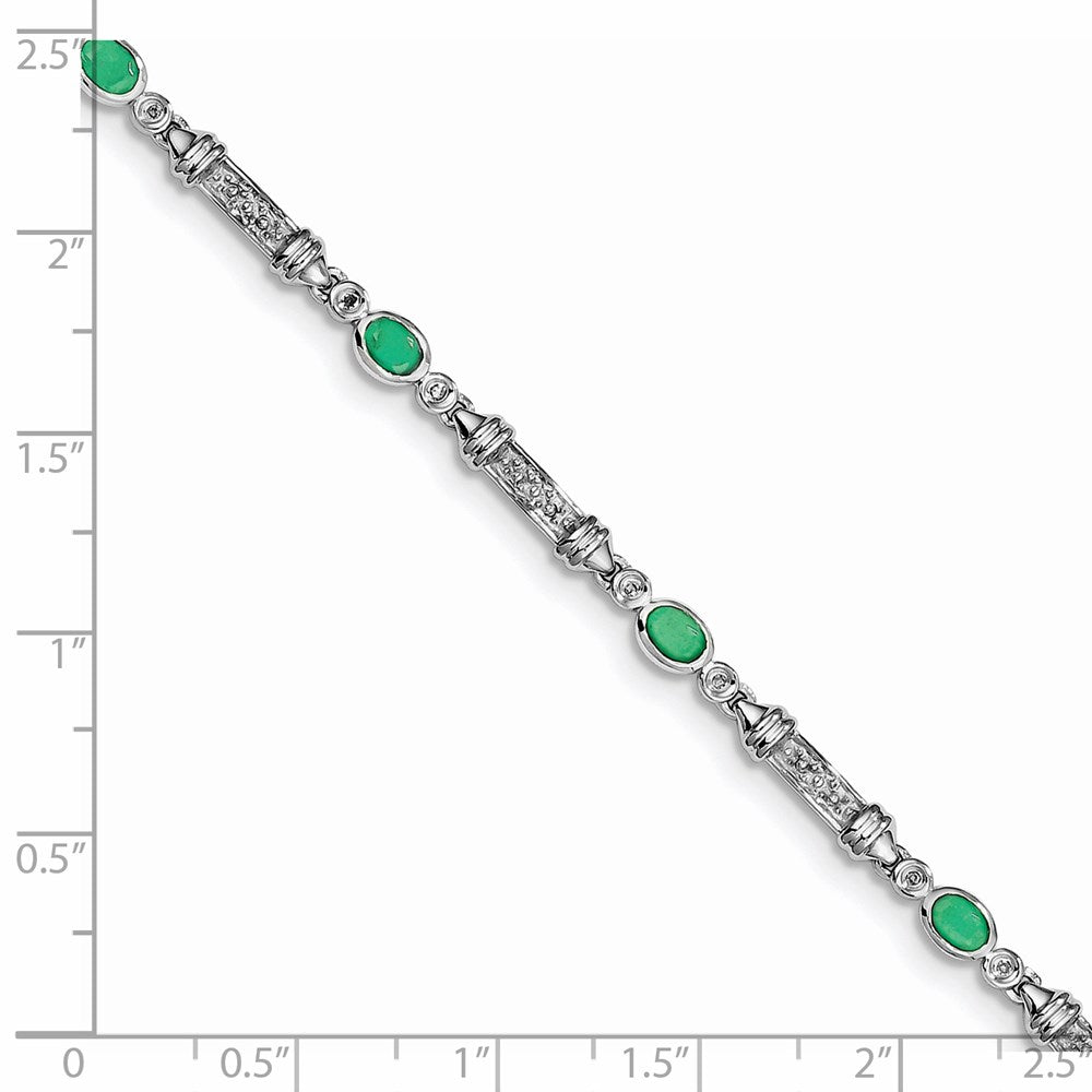 7 Zoll Sterlingsilber Rhodiniert Smaragd und Diamant Armband