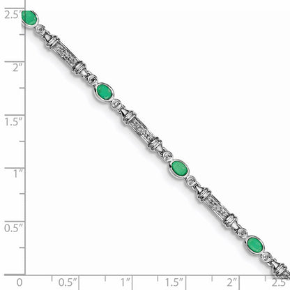 7 Zoll Sterlingsilber Rhodiniert Smaragd und Diamant Armband