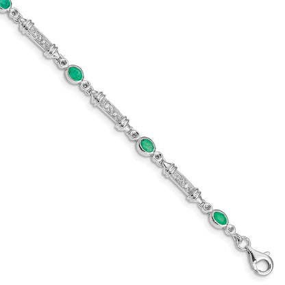 7 Zoll Sterlingsilber Rhodiniert Smaragd und Diamant Armband
