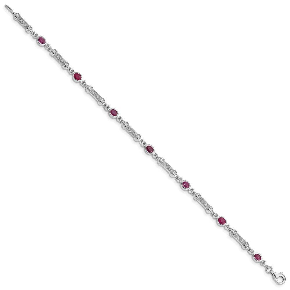 7 Zoll Sterlingsilber Rhodiniert Composite Rubin und Diamant Armband