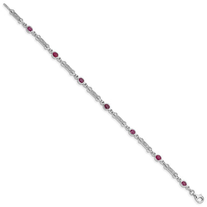 7 Zoll Sterlingsilber Rhodiniert Composite Rubin und Diamant Armband