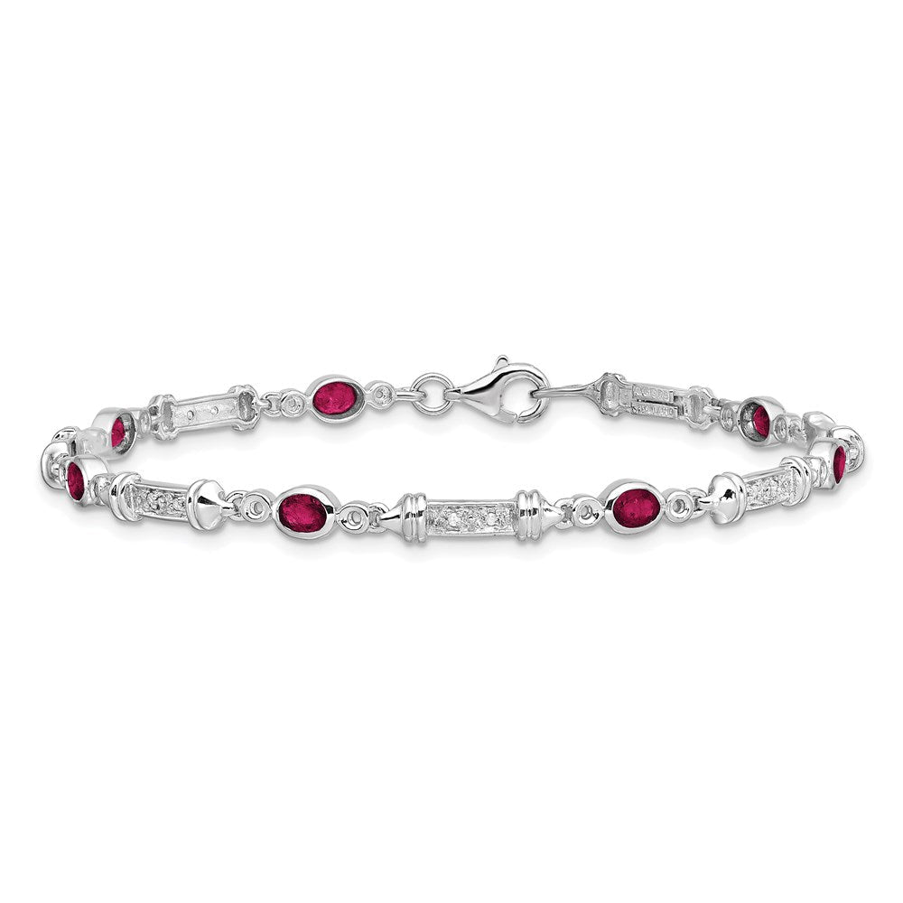 7 Zoll Sterlingsilber Rhodiniert Composite Rubin und Diamant Armband