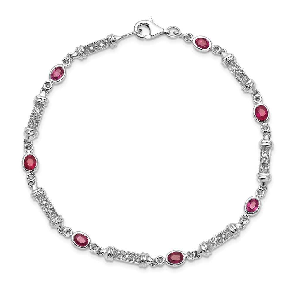 7 Zoll Sterlingsilber Rhodiniert Composite Rubin und Diamant Armband