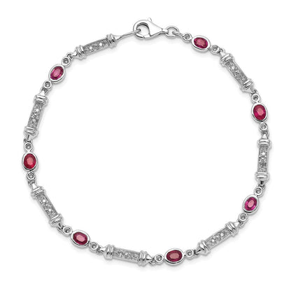 7 Zoll Sterlingsilber Rhodiniert Composite Rubin und Diamant Armband