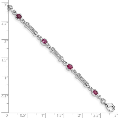 7 Zoll Sterlingsilber Rhodiniert Composite Rubin und Diamant Armband