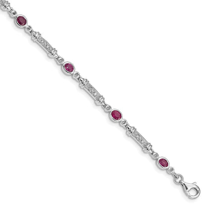 7 Zoll Sterlingsilber Rhodiniert Composite Rubin und Diamant Armband