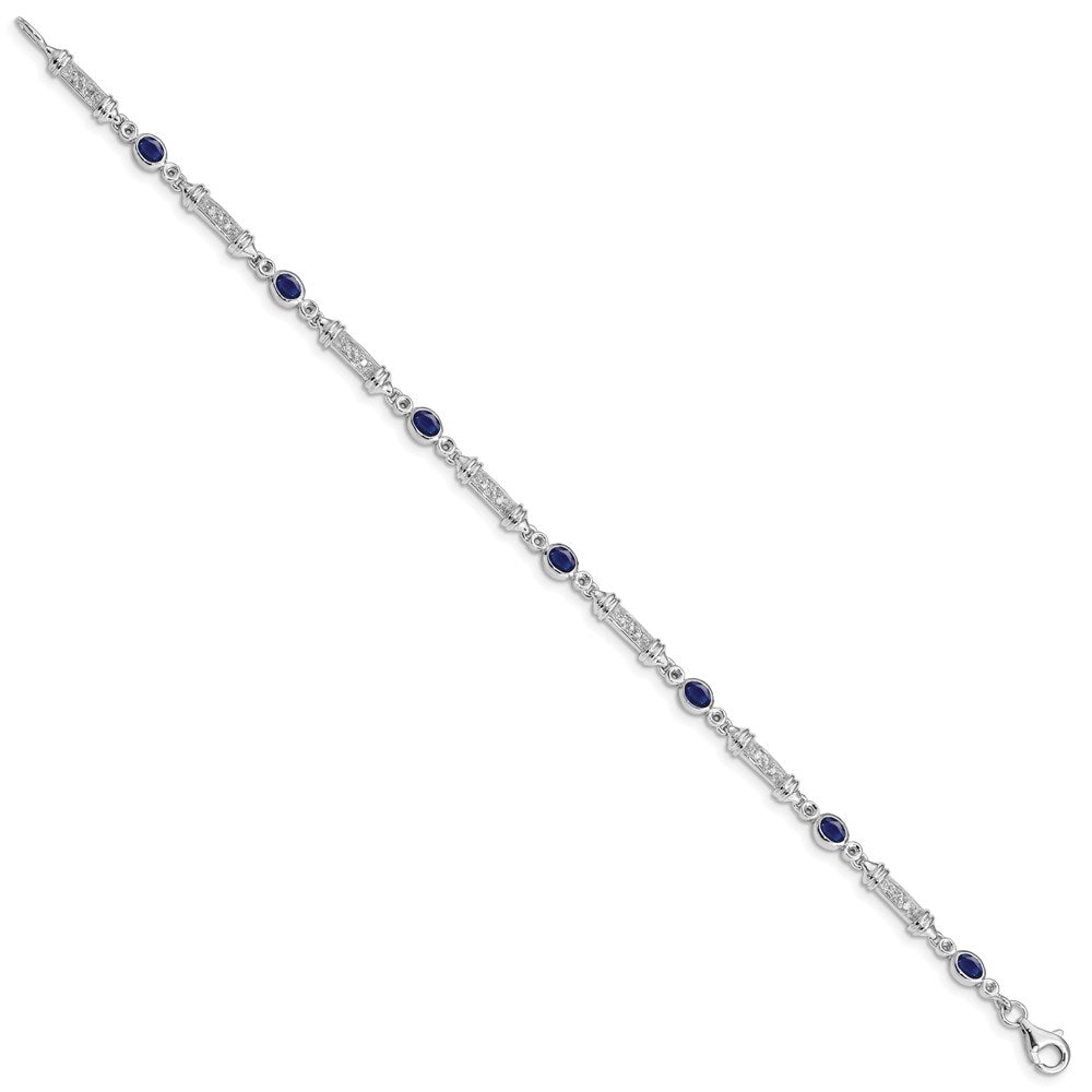 7 Zoll Sterlingsilber Rhodiniert Saphir und Diamant Armband