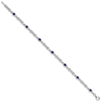7 Zoll Sterlingsilber Rhodiniert Saphir und Diamant Armband