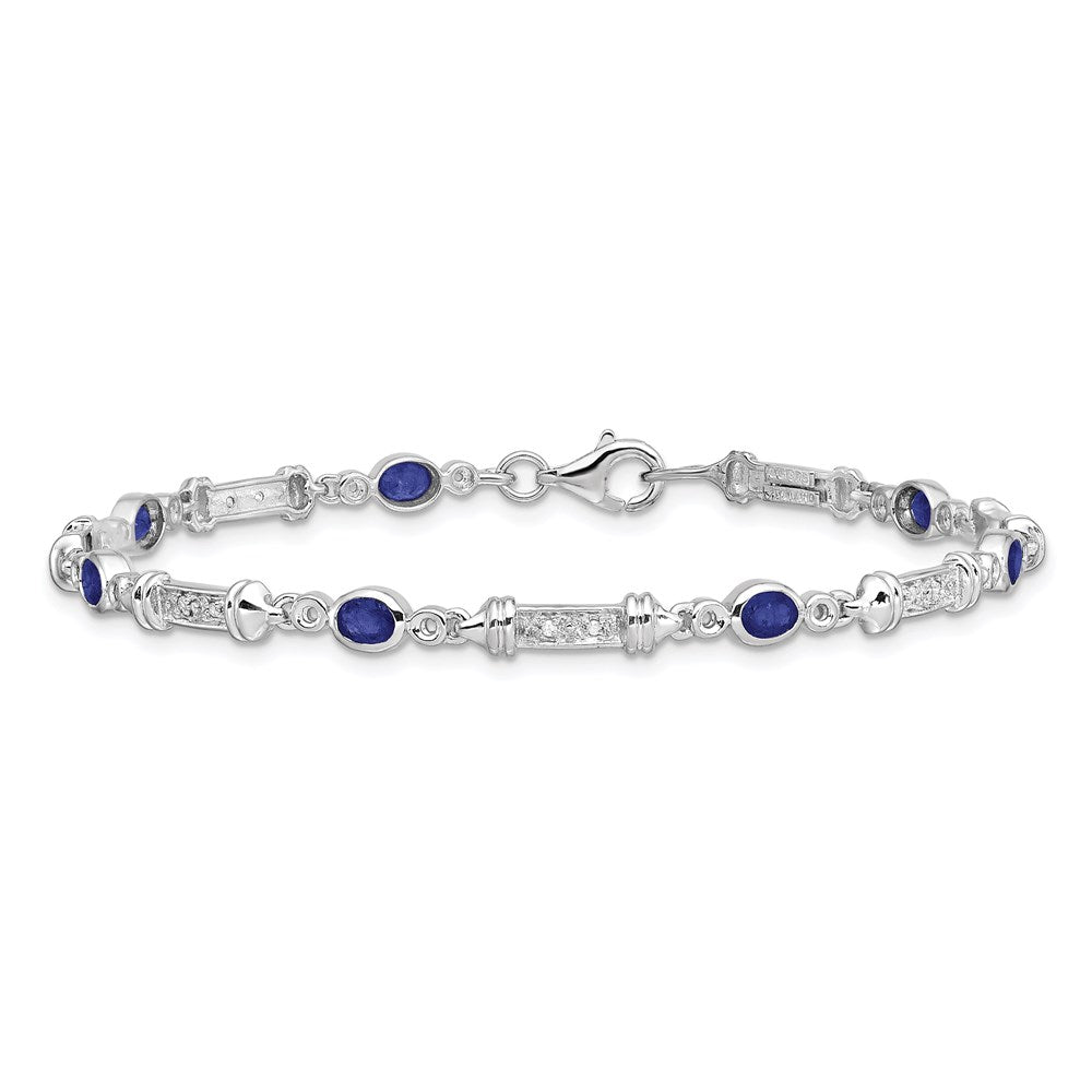 7 Zoll Sterlingsilber Rhodiniert Saphir und Diamant Armband