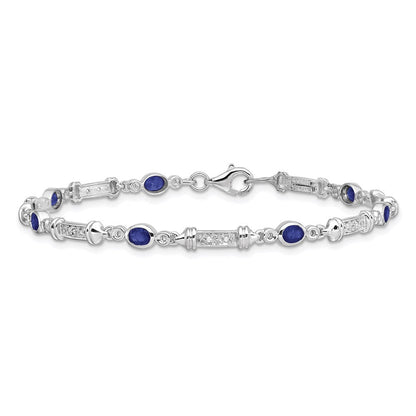 7 Zoll Sterlingsilber Rhodiniert Saphir und Diamant Armband