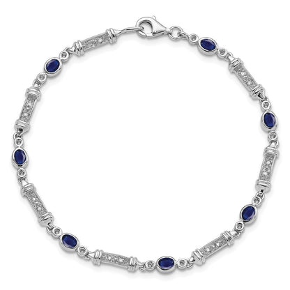 7 Zoll Sterlingsilber Rhodiniert Saphir und Diamant Armband