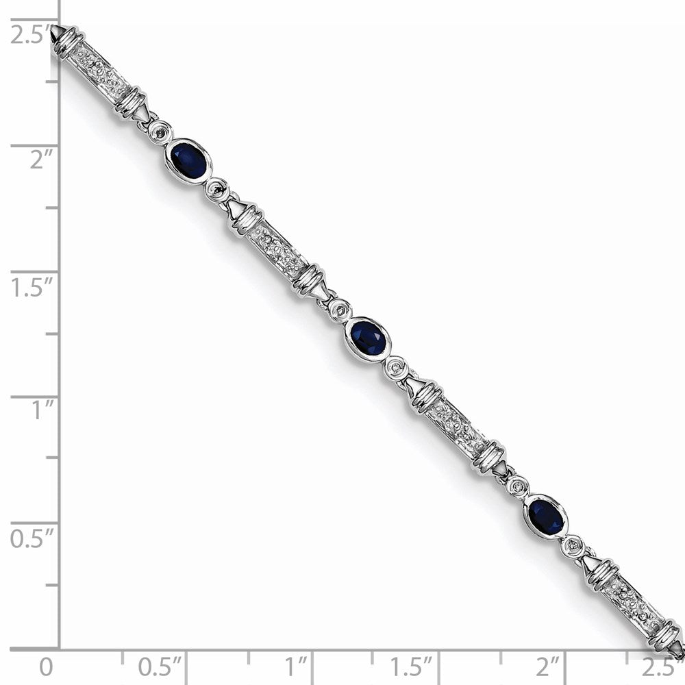 7 Zoll Sterlingsilber Rhodiniert Saphir und Diamant Armband