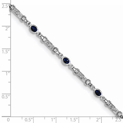 7 Zoll Sterlingsilber Rhodiniert Saphir und Diamant Armband
