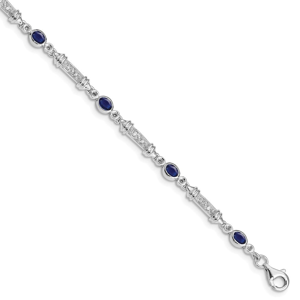 7 Zoll Sterlingsilber Rhodiniert Saphir und Diamant Armband