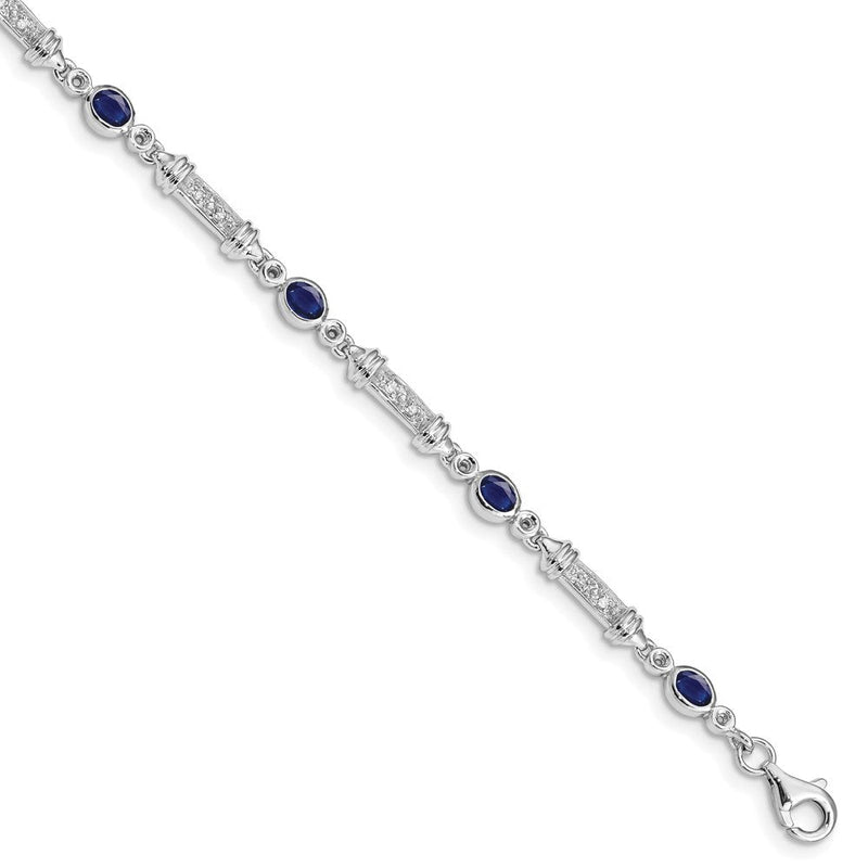 7 Zoll Sterlingsilber Rhodiniert Saphir und Diamant Armband