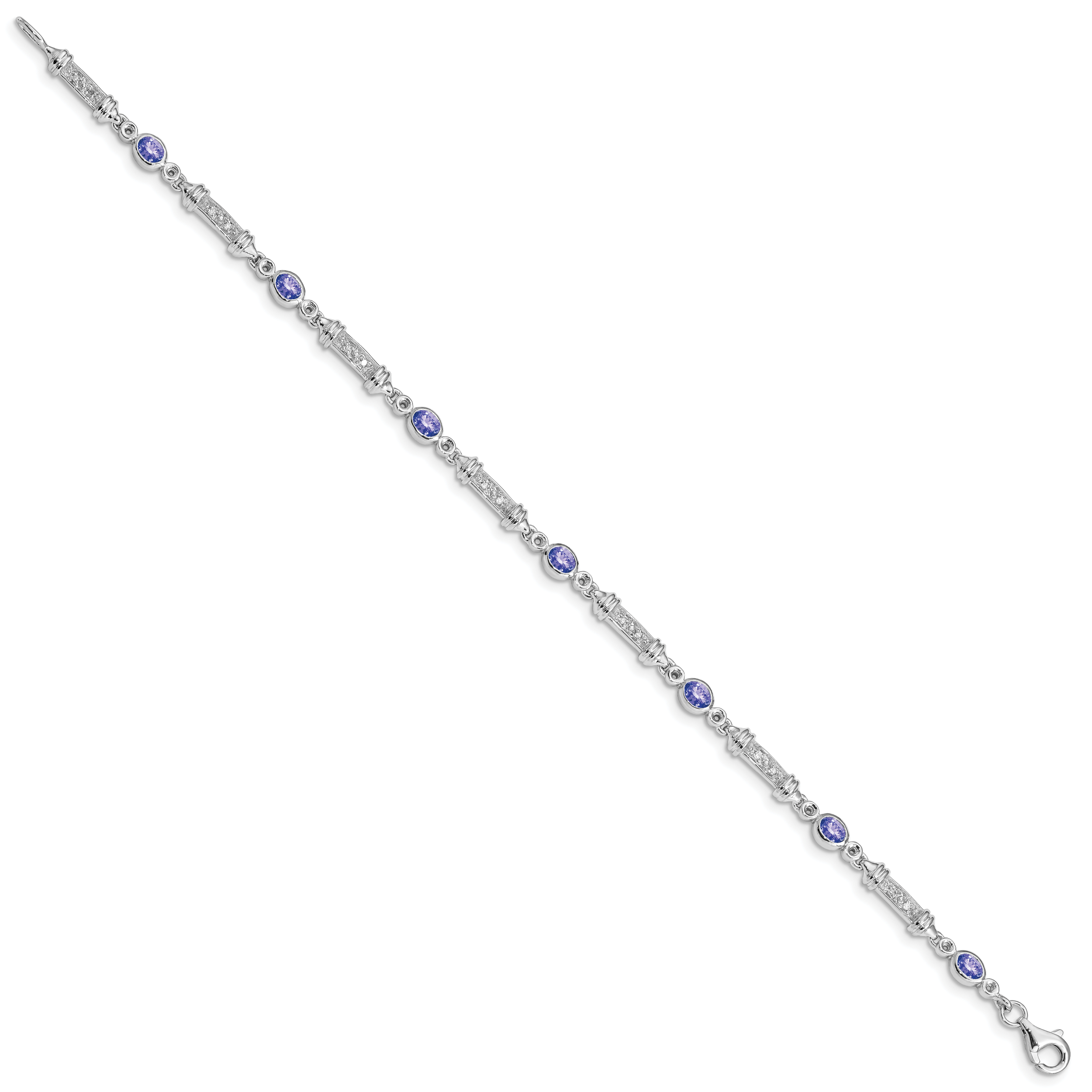 7 Zoll Sterlingsilber Rhodiniert Tansanit und Diamant Armband