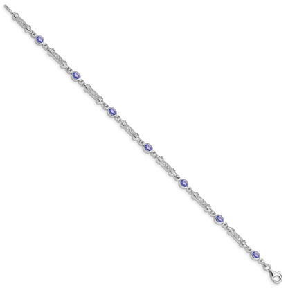 7 Zoll Sterlingsilber Rhodiniert Tansanit und Diamant Armband