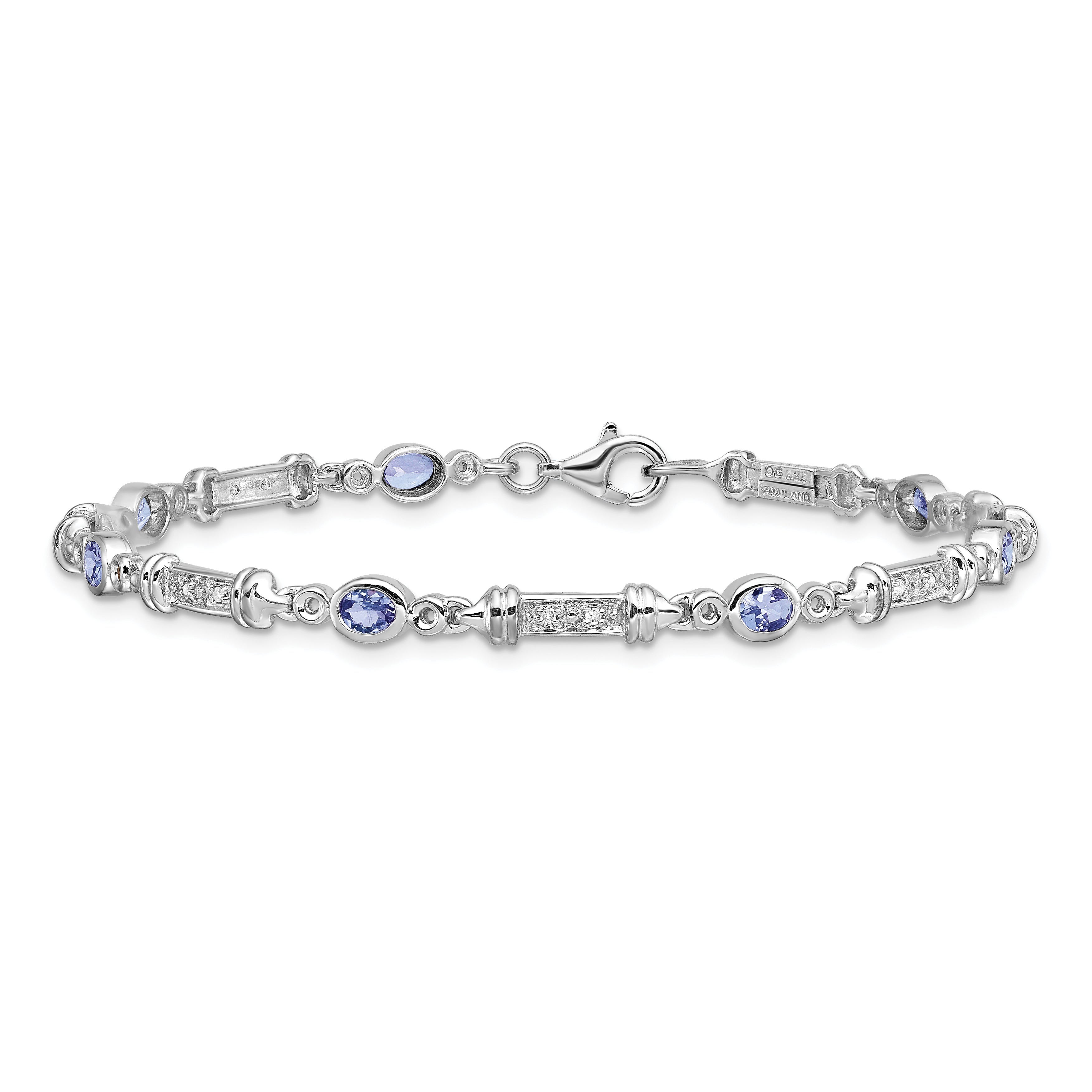 7 Zoll Sterlingsilber Rhodiniert Tansanit und Diamant Armband