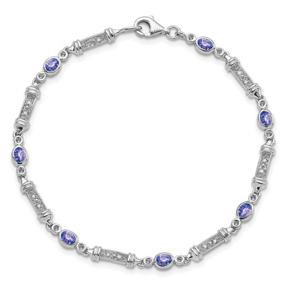 7 Zoll Sterlingsilber Rhodiniert Tansanit und Diamant Armband