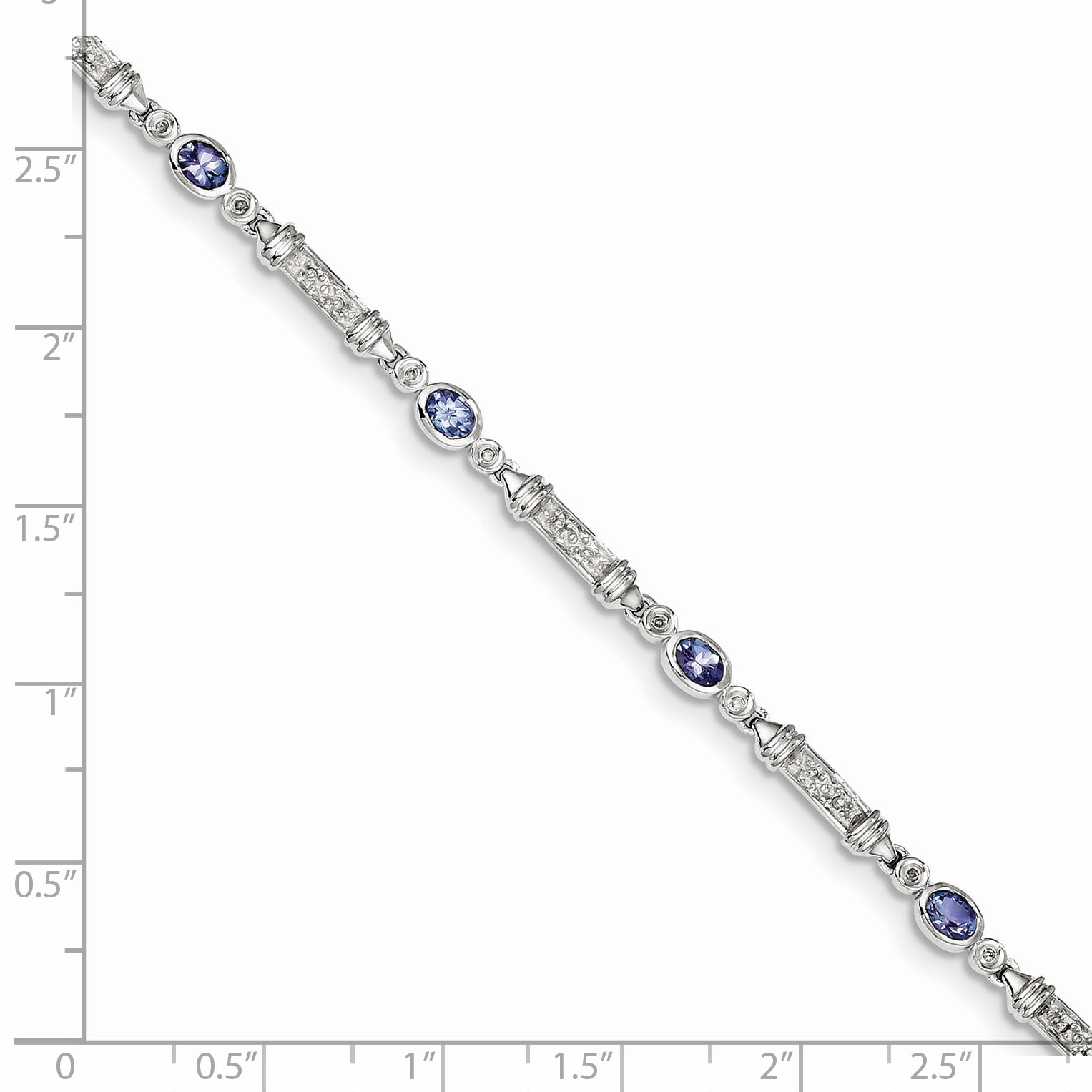 7 Zoll Sterlingsilber Rhodiniert Tansanit und Diamant Armband