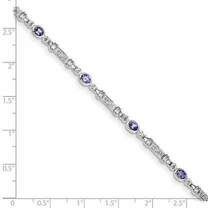 7 Zoll Sterlingsilber Rhodiniert Tansanit und Diamant Armband