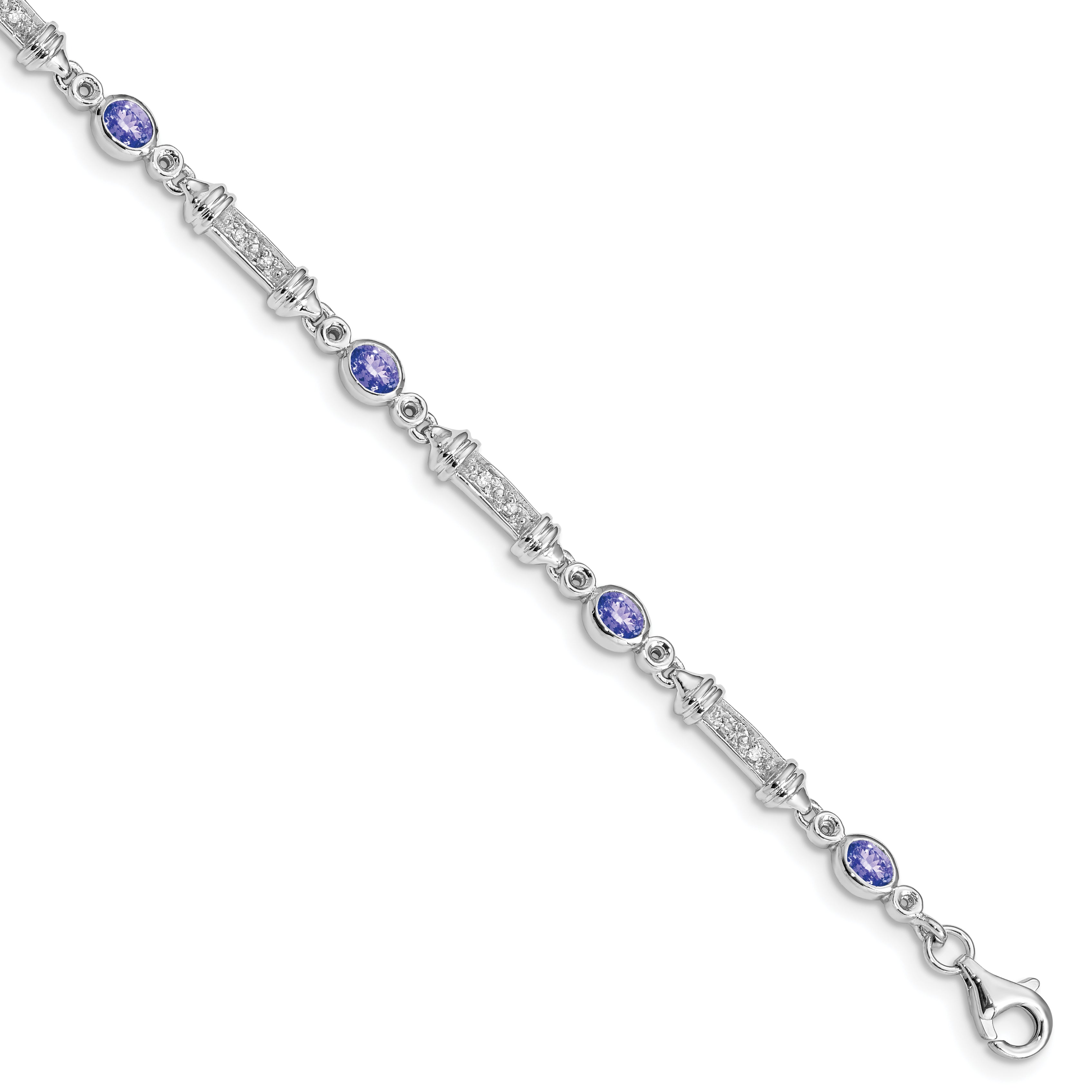 7 Zoll Sterlingsilber Rhodiniert Tansanit und Diamant Armband