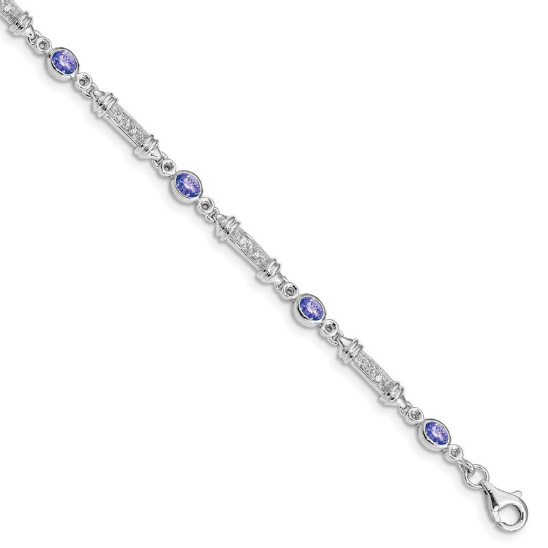 7 Zoll Sterlingsilber Rhodiniert Tansanit und Diamant Armband