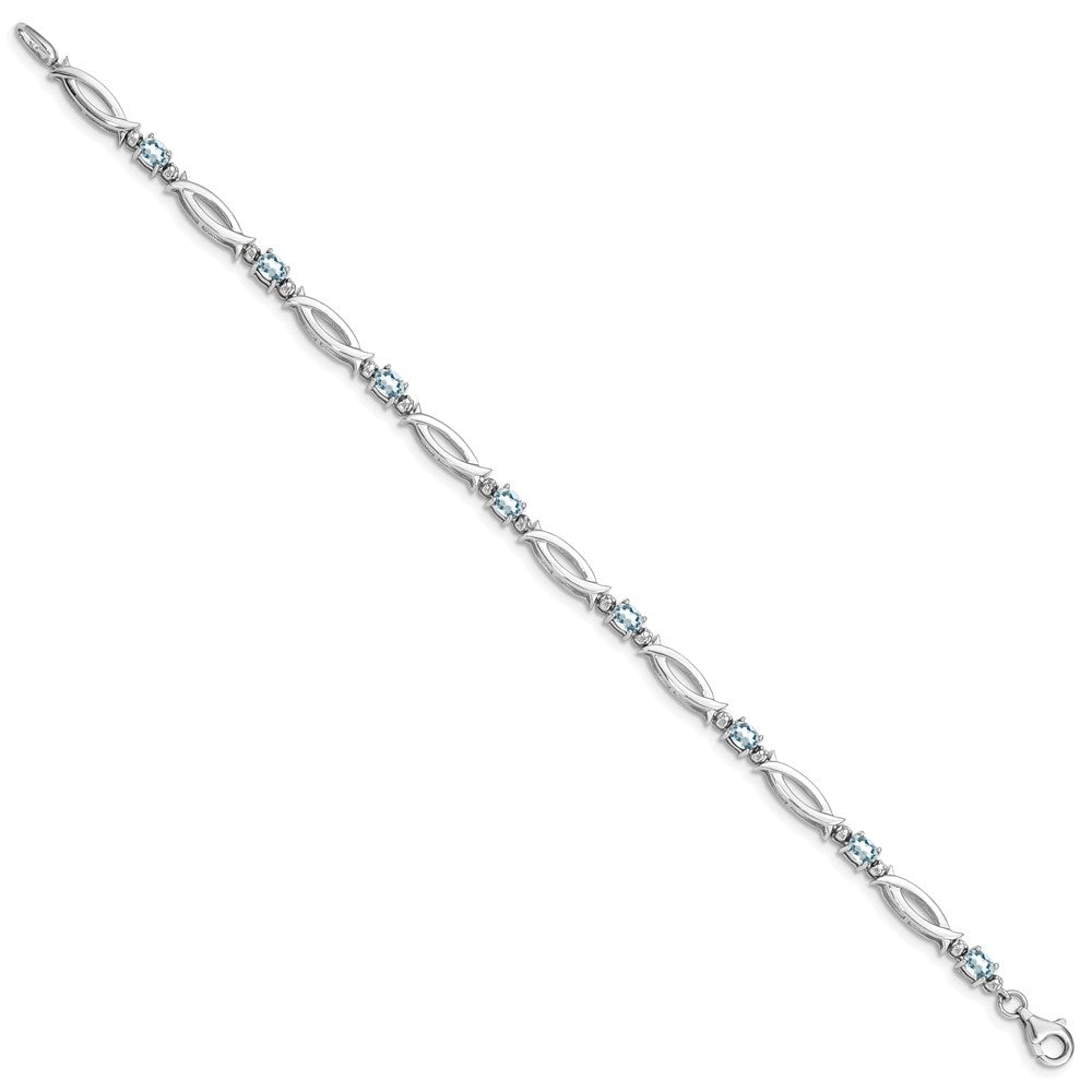 7 Zoll Sterlingsilber Rhodiniert Aquamarin und Diamant Armband