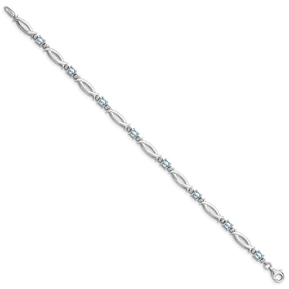 7 Zoll Sterlingsilber Rhodiniert Aquamarin und Diamant Armband