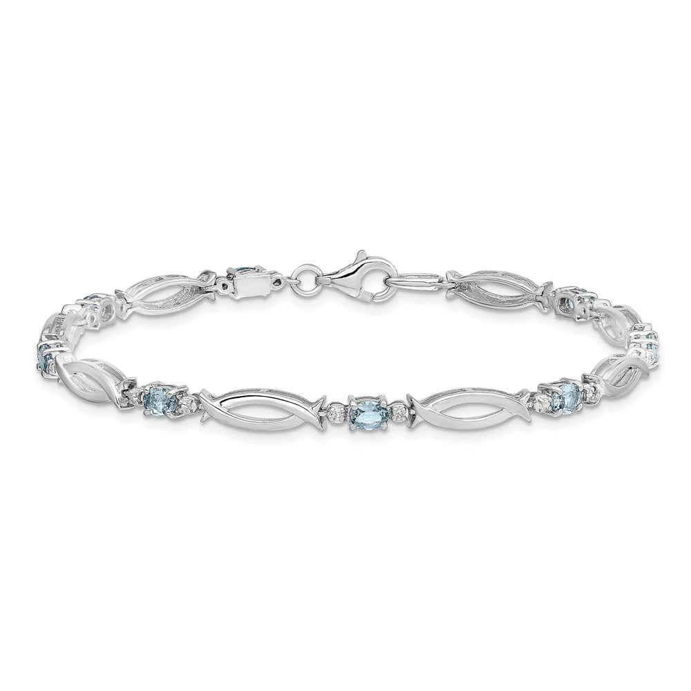 7 Zoll Sterlingsilber Rhodiniert Aquamarin und Diamant Armband