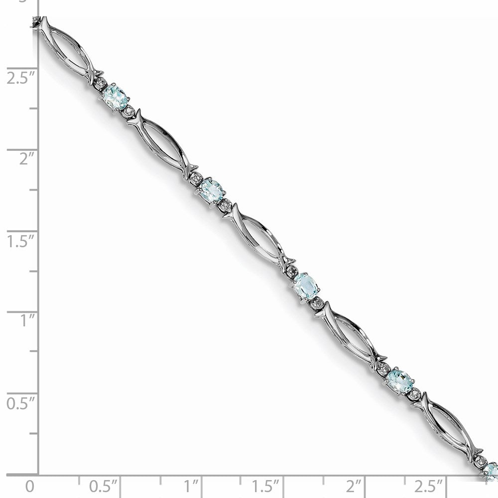 7 Zoll Sterlingsilber Rhodiniert Aquamarin und Diamant Armband