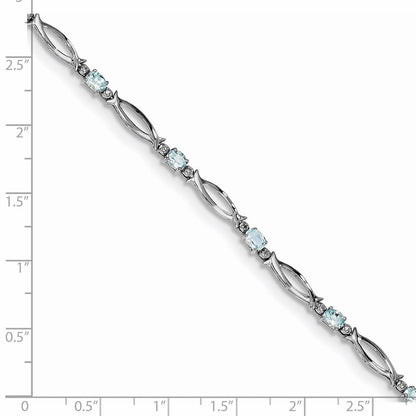 7 Zoll Sterlingsilber Rhodiniert Aquamarin und Diamant Armband