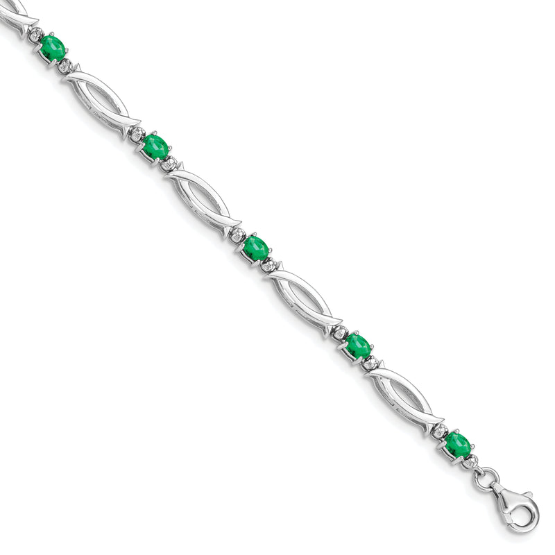 7 Zoll Sterlingsilber Rhodiniert Smaragd und Diamant Armband