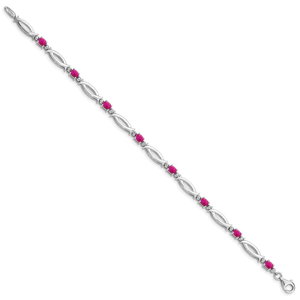 7 Zoll Sterlingsilber Rhodiniert Composite Rubin und Diamant Armband