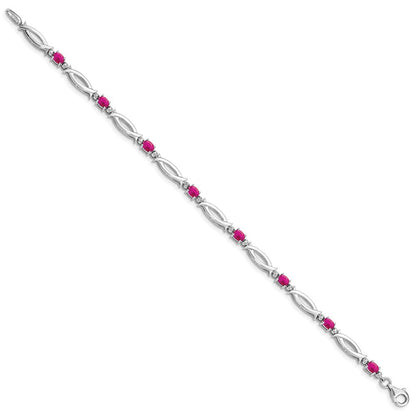 7 Zoll Sterlingsilber Rhodiniert Composite Rubin und Diamant Armband