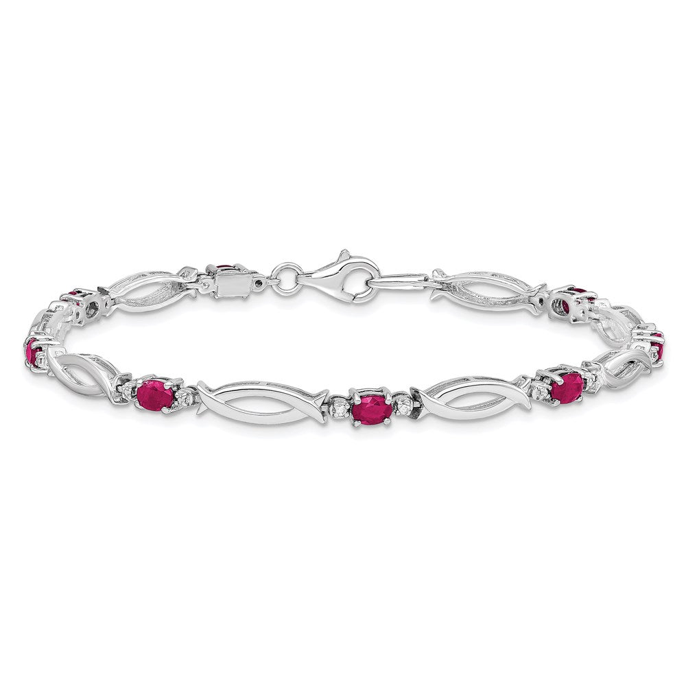 7 Zoll Sterlingsilber Rhodiniert Composite Rubin und Diamant Armband